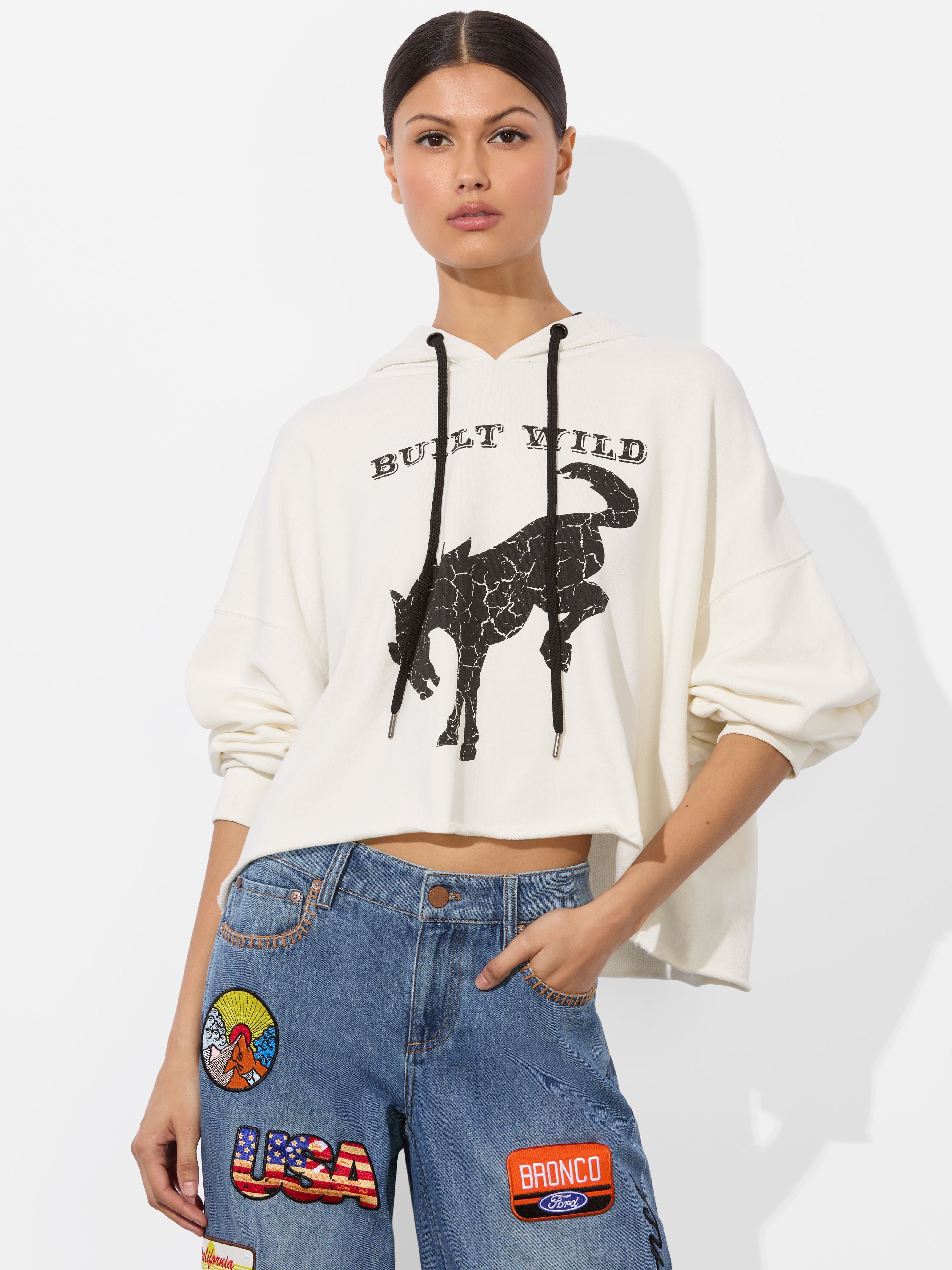 A+O X BRONCO SUNNY CROPPED HOODIE-ALICE + OLIVIA