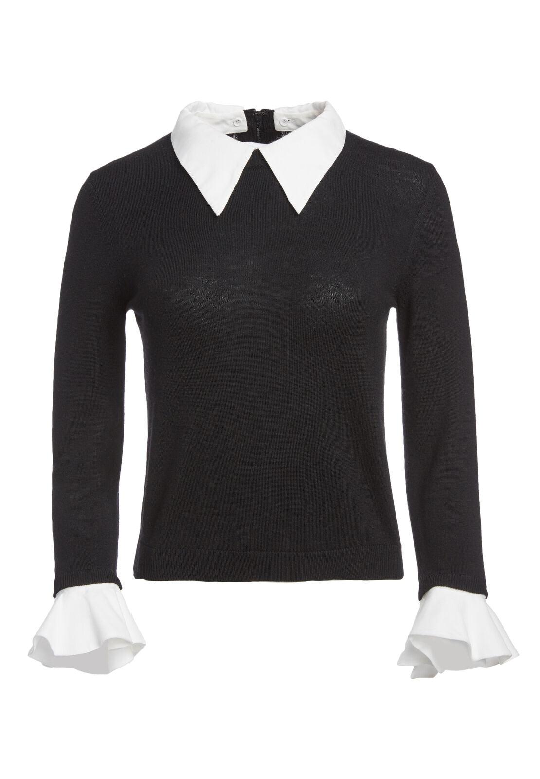 ASTER RUFFLE CUFF SWTR-BLACK/SOFT WHITE-ALICE + OLIVIA