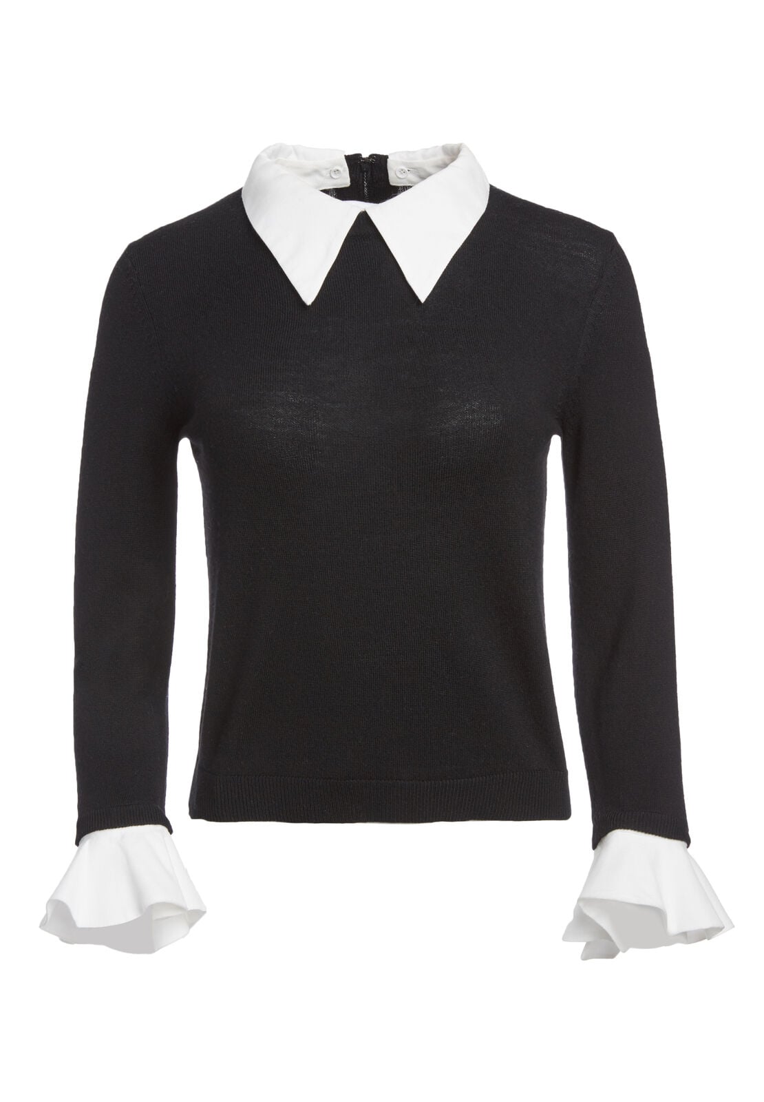 ASTER RUFFLE CUFF SWTR-BLACK/SOFT WHITE-ALICE + OLIVIA