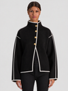 PEARSON COLLARED SWEATER JACKET-BLACK/SOFT WHITE-ALICE + OLIVIA
