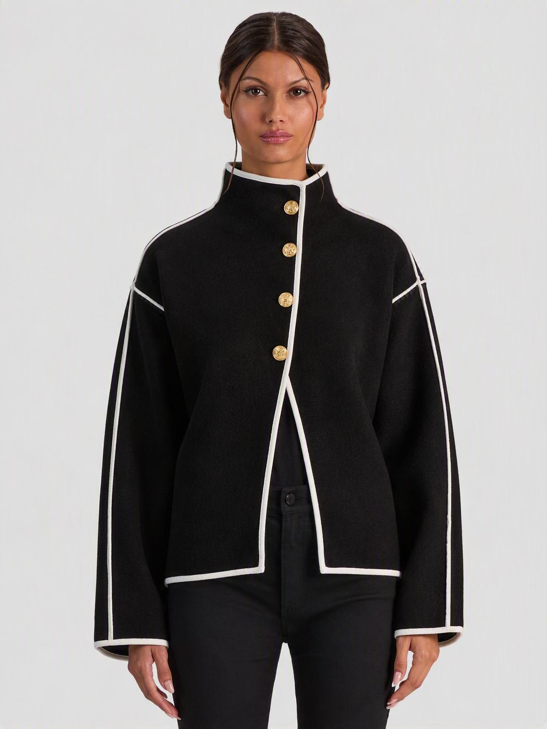 PEARSON COLLARED SWEATER JACKET - BLACK/SOFT WHITE