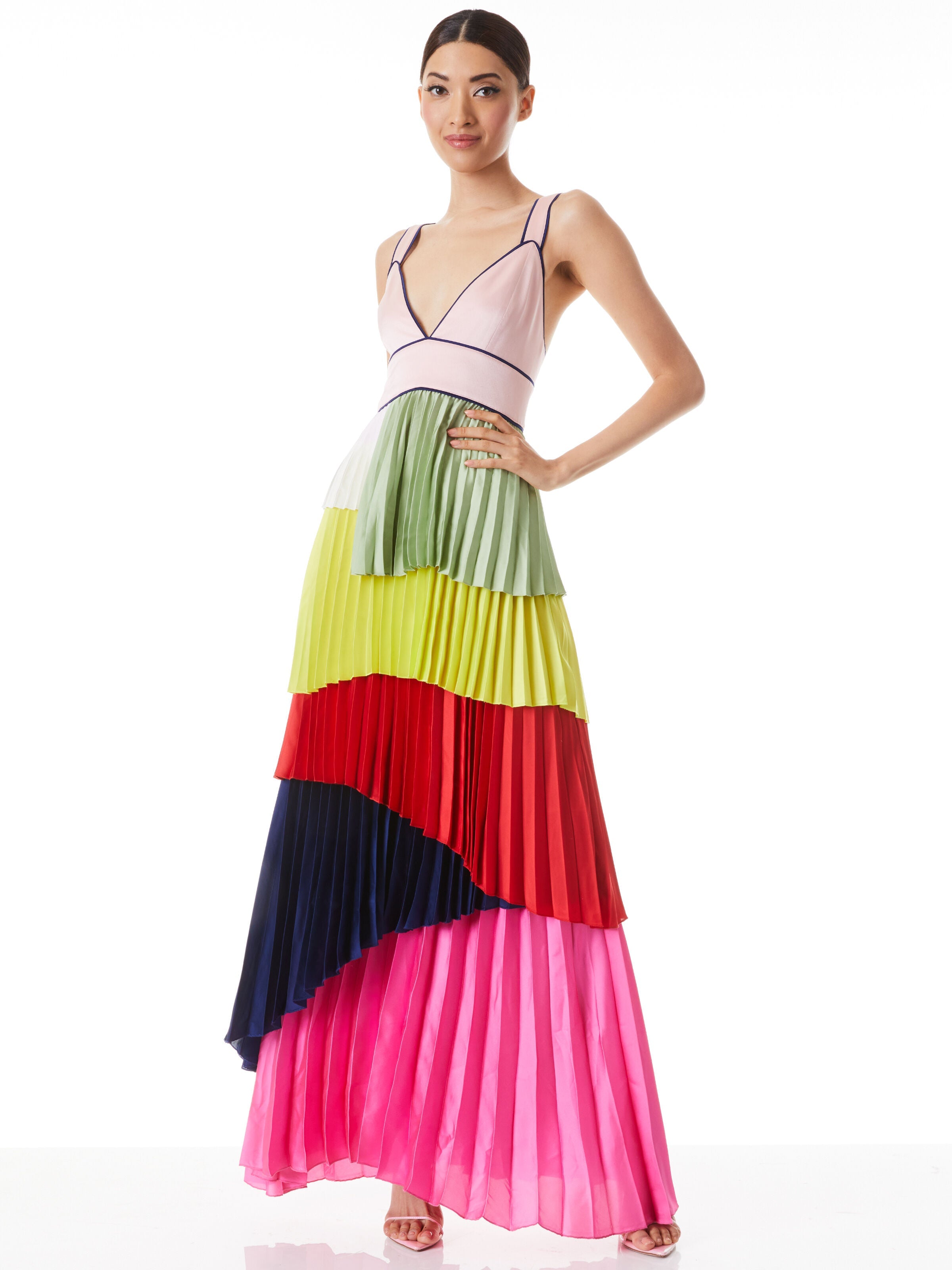 A+O X KIDSUPER MAISIE PLEATED ASYMMETRICAL MAXI DRESS